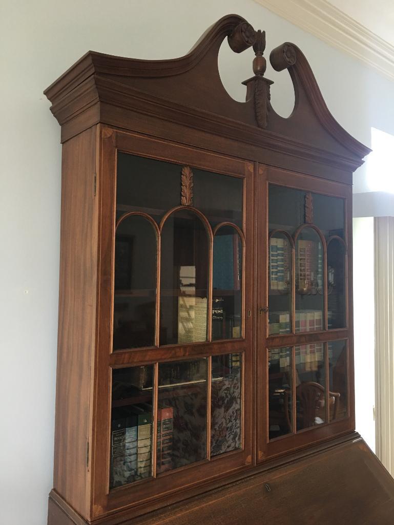 Antique Secretary Desk Bookcase w/Wood Inlay Detail