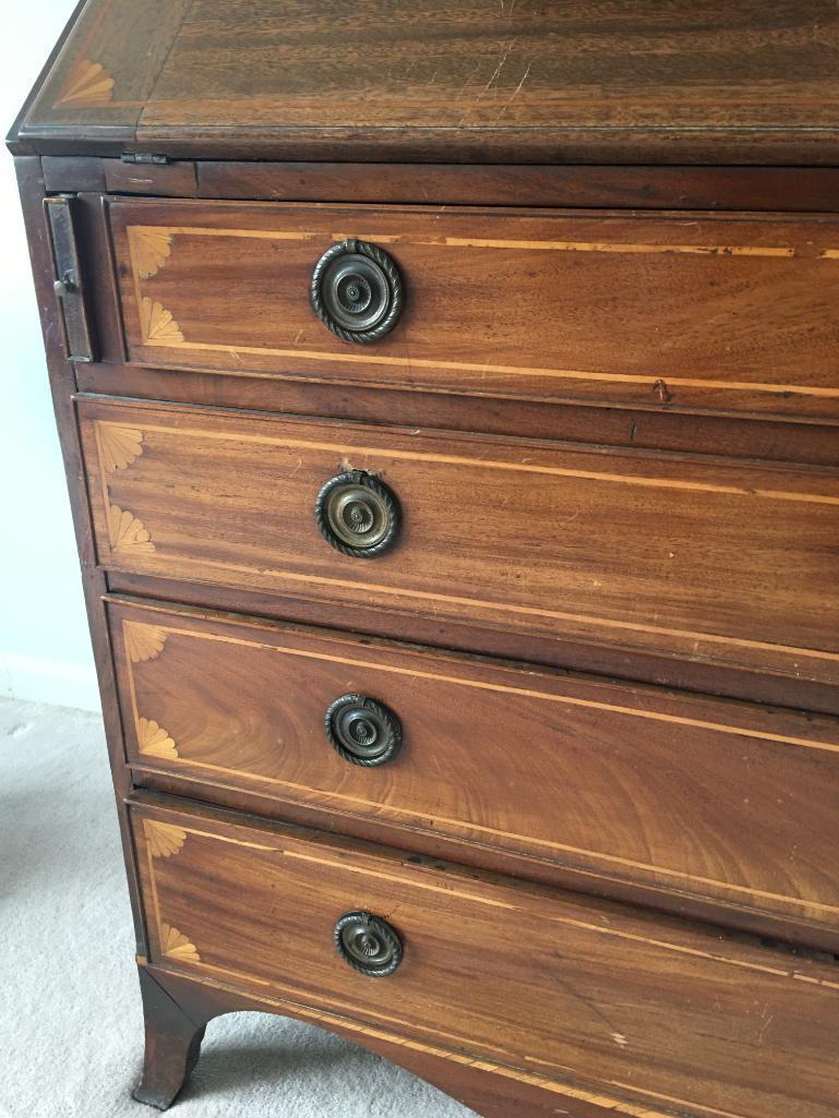 Antique Secretary Desk Bookcase w/Wood Inlay Detail