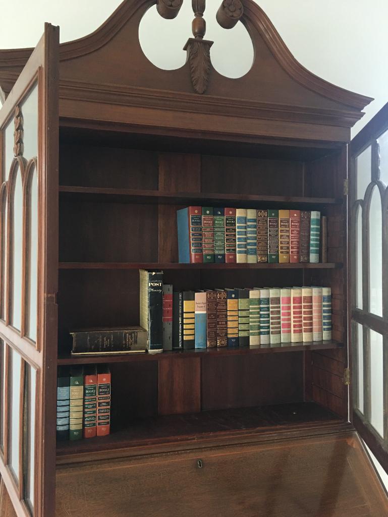 Antique Secretary Desk Bookcase w/Wood Inlay Detail