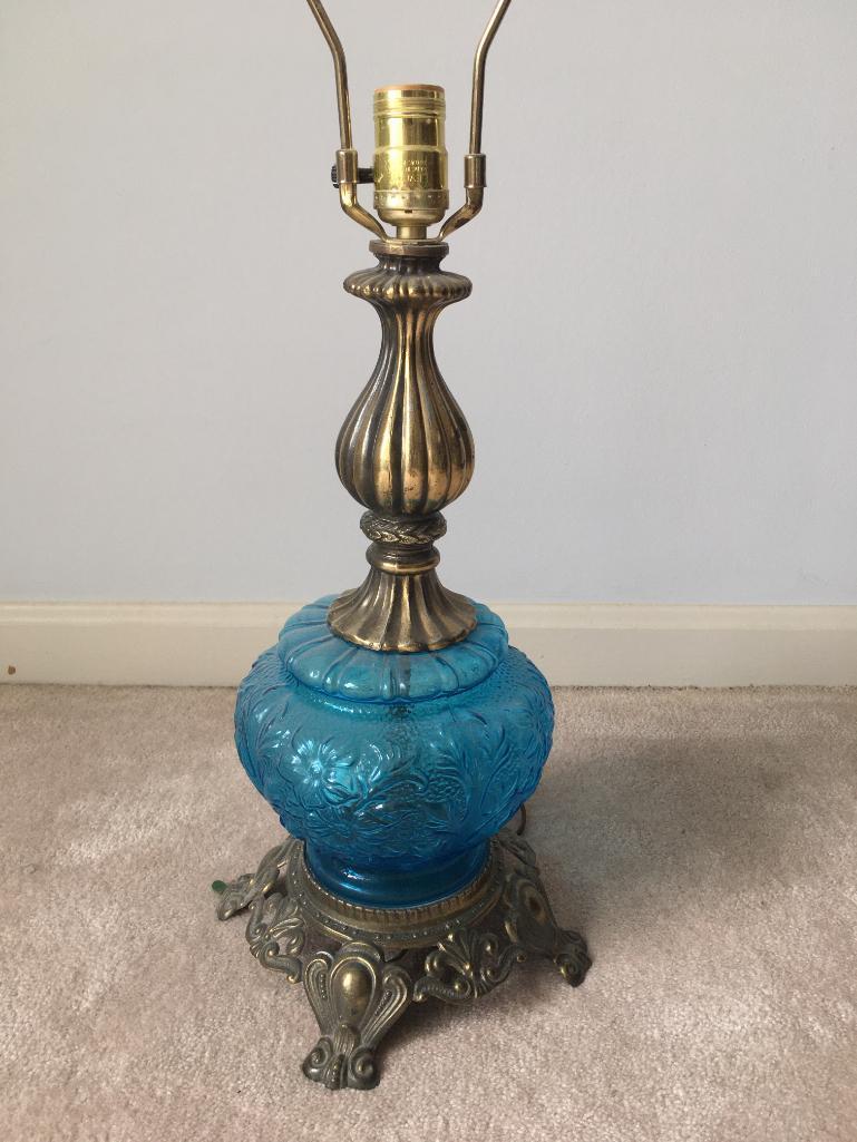 Vintage Blue Glass & Metal Lamp