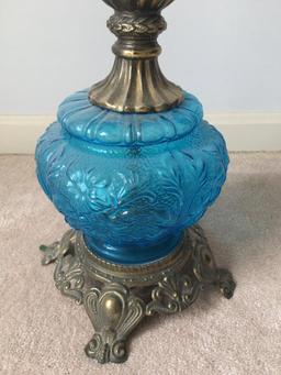 Vintage Blue Glass & Metal Lamp