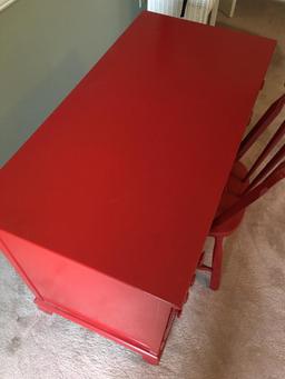 Red Painted Wood Desk with Chair