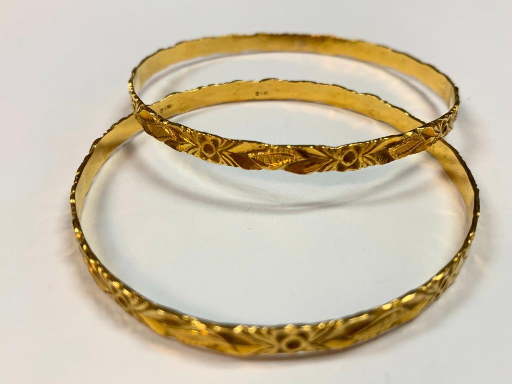 Pair of Bangle Bracelets Marked 21k