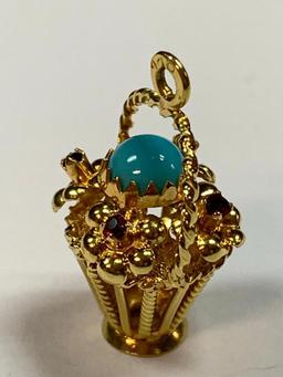 18k Yellow Gold & Turquoise Charm