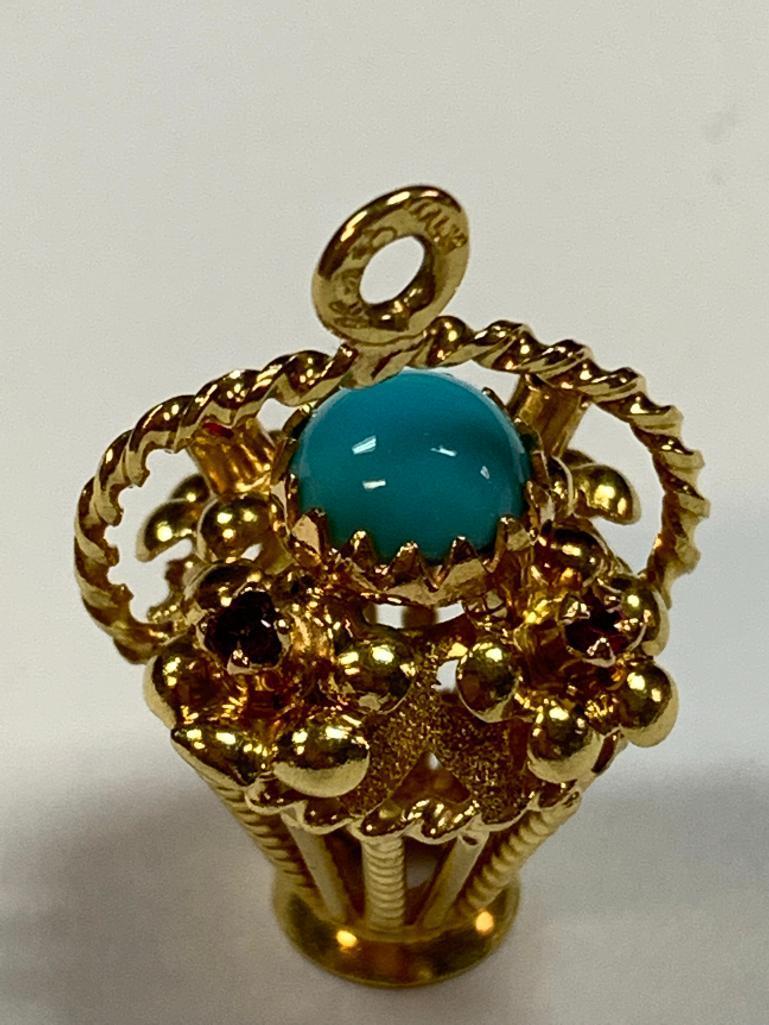 18k Yellow Gold & Turquoise Charm