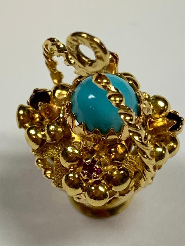 18k Yellow Gold & Turquoise Charm