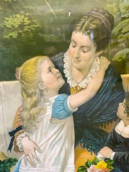 Framed Victorian Print of Mother & Children