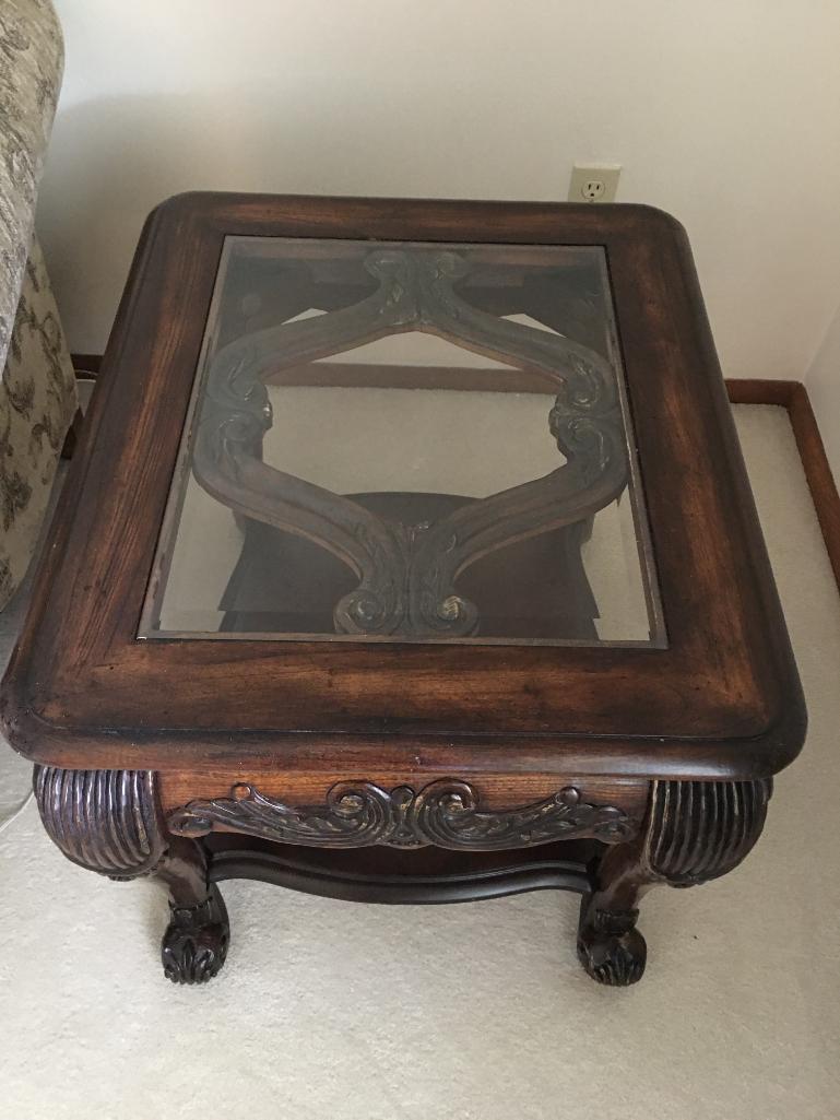 Wood and Glass Top End Table