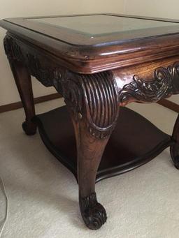 Wood and Glass Top End Table