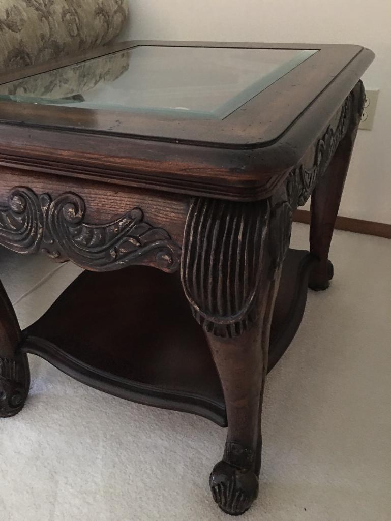 Wood and Glass Top End Table