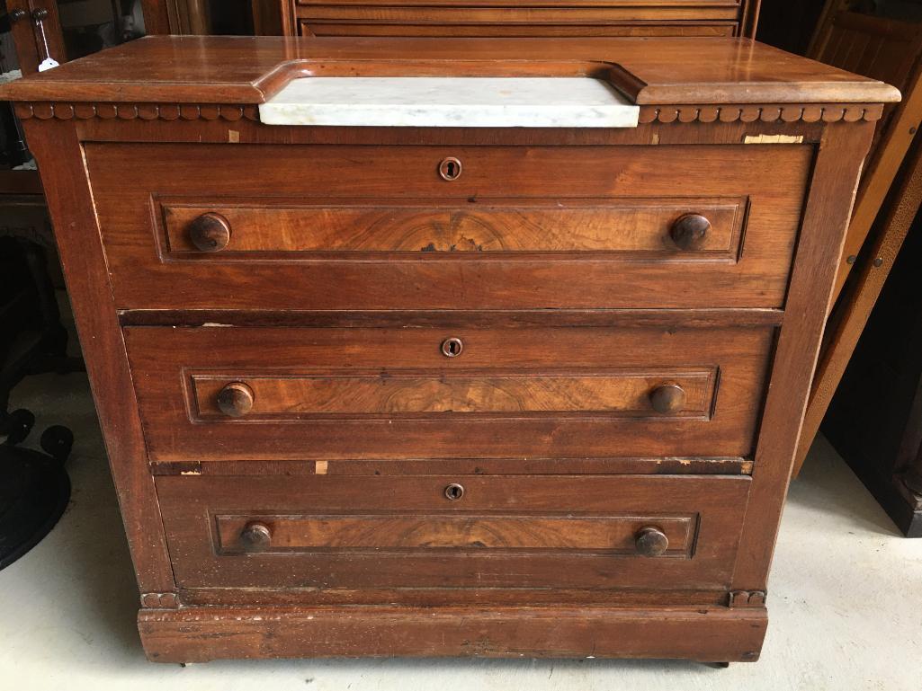 Antique Small Chest of Drawers with Marble Insert