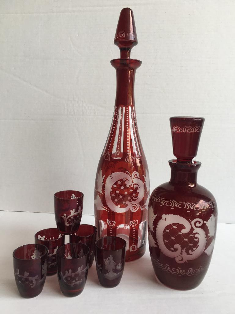 Vintage Egerman Decanters and Glasses