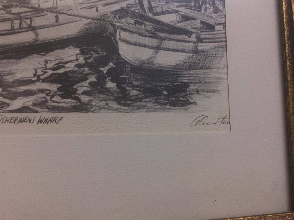 Vintage Framed and Signed Original Sketch "Telegraph Hill From Fishermens Wharf" by Alec Stern