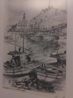 Vintage Framed and Signed Original Sketch "Telegraph Hill From Fishermens Wharf" by Alec Stern