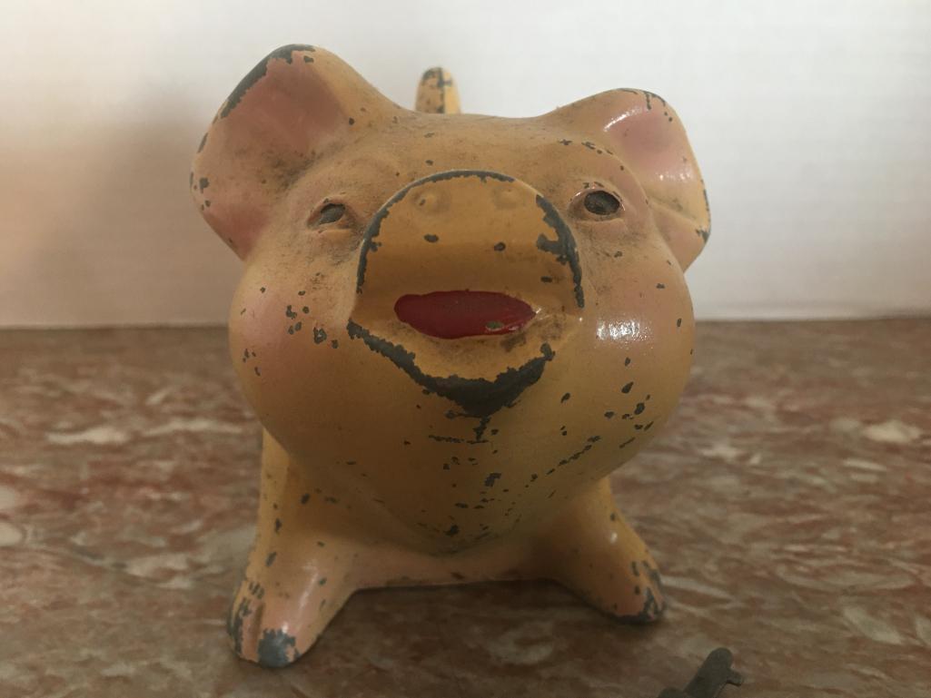 Vintage Metal Pig Bank by The Homestead Loan A Savings Dayton, OH w/Key