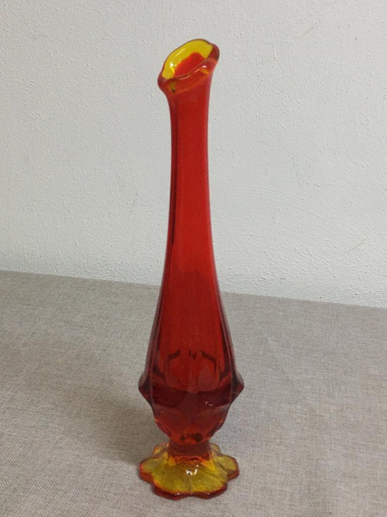 Fenton Red and Orange Blown Glass Swung Vase