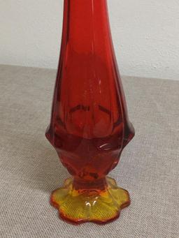 Fenton Red and Orange Blown Glass Swung Vase