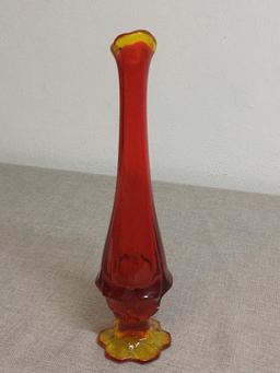 Fenton Red and Orange Blown Glass Swung Vase