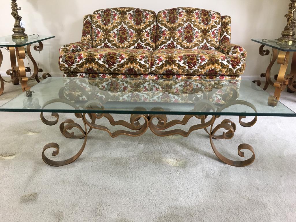 Vintage Glass Coffee Table w/Decorative Metal Base