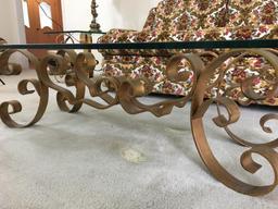 Vintage Glass Coffee Table w/Decorative Metal Base