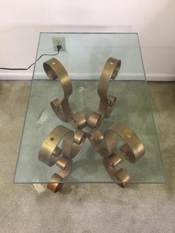 Vintage Glass End Table w/Decorative Metal Base