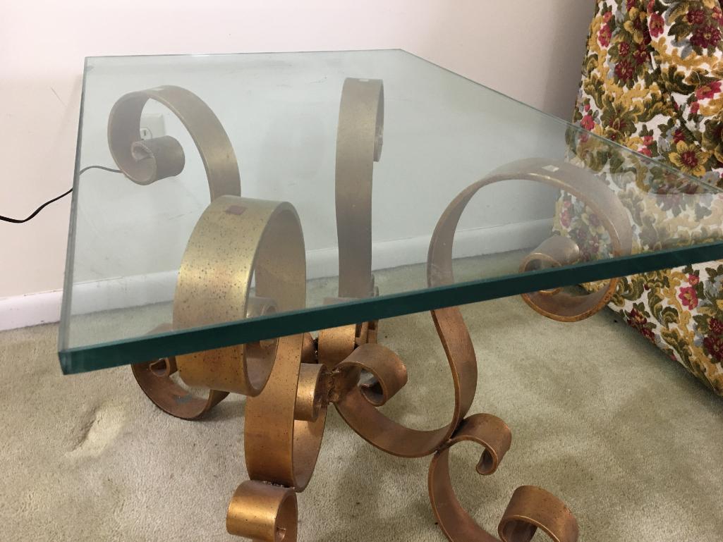 Vintage Glass End Table w/Decorative Metal Base