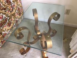 Vintage Glass End Table w/Decorative Metal Base