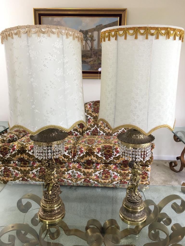 Pair of Vintage Gold Tone Cherub Lamps