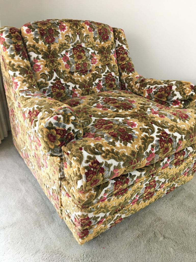 Vintage Custom Raised Tapestry Floral Chair on Casters