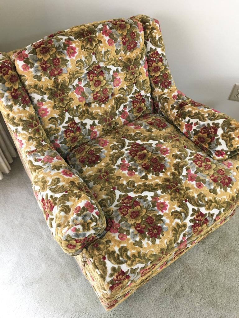 Vintage Custom Raised Tapestry Floral Chair on Casters