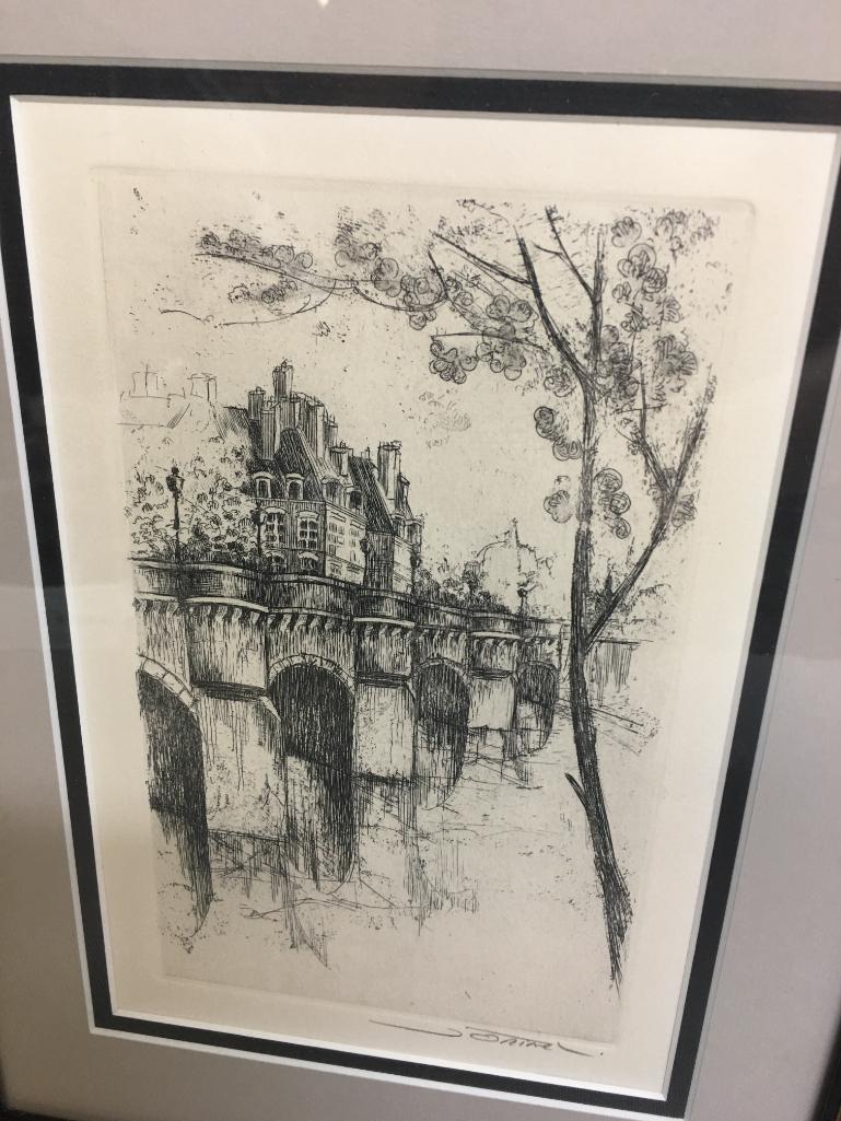 Framed Original Signed Sketch "Paris Bridge" 1984