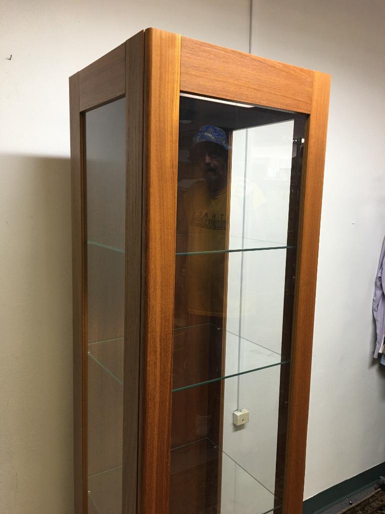 Lighted Mid Century Curio Hutch w/Four Glass Shelves Made in Denmark