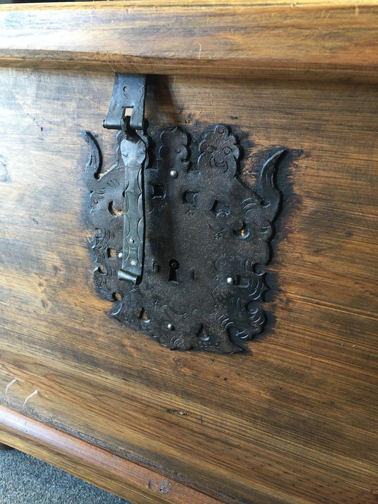 Wood Trunk w/Decorative Wrought Iron Detail