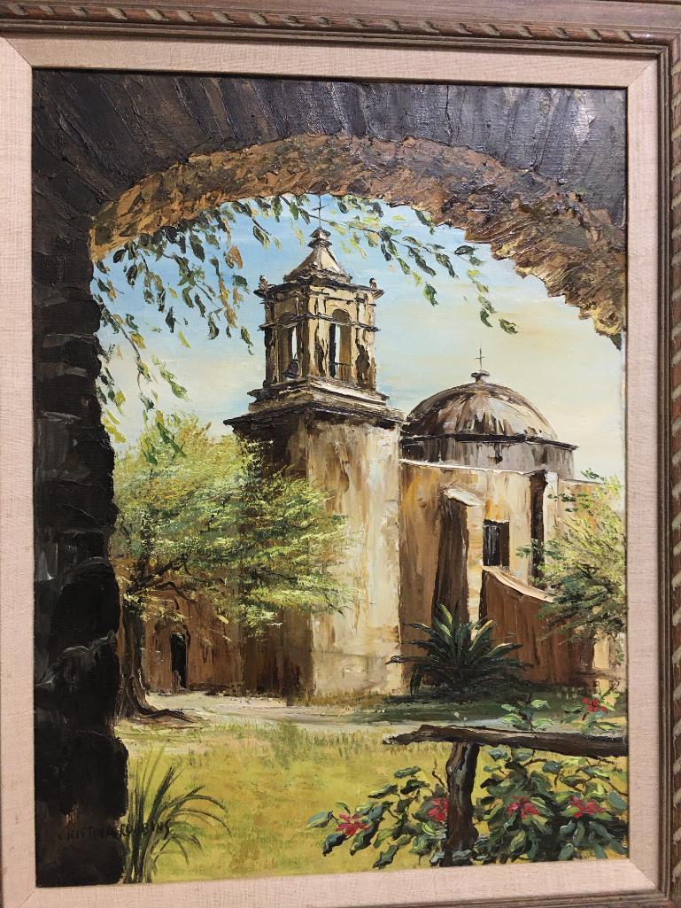 Framed Original Oil Painting "San Juan Mission" by Cristina Robbins