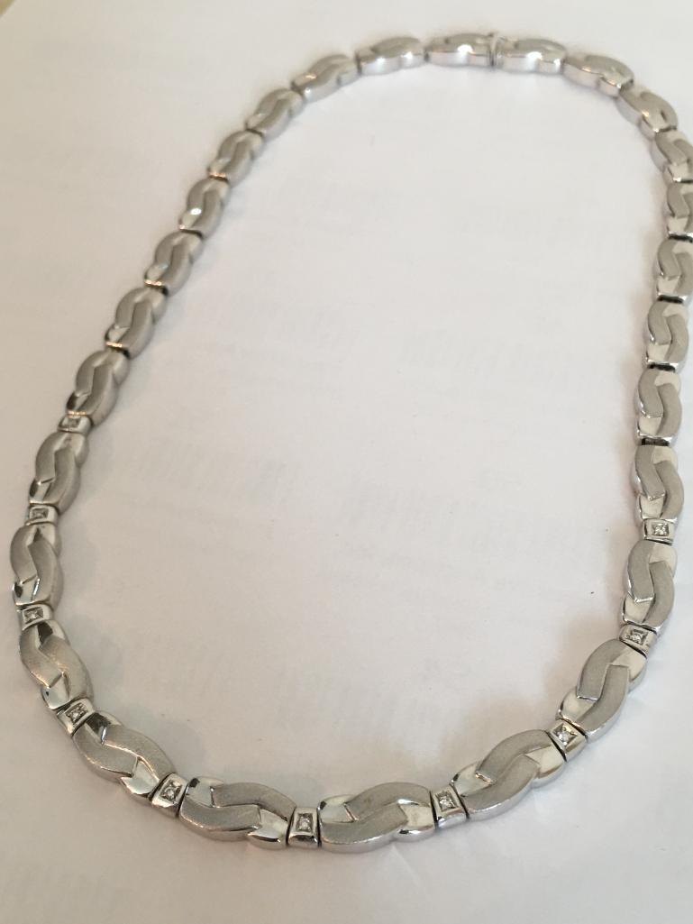 14K Italy White Gold and Diamond Necklace
