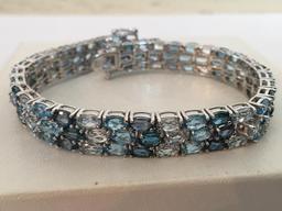 .925 Silver Multi Color Blue Stone Bracelet