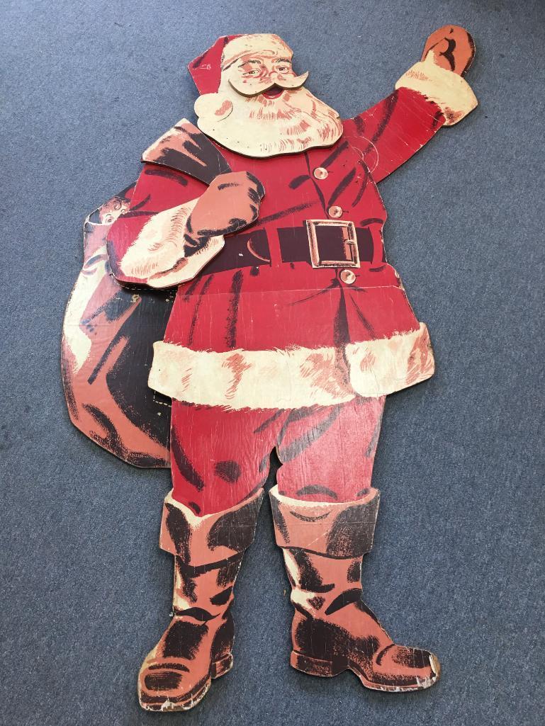 Vintage Plywood Standing Life Size Santa Claus