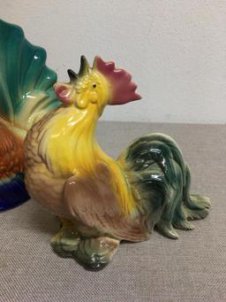 Group of Three Vintage Ceramic Roosters Incl Royal Copley Chicken Bank