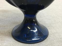 Blue Glass Pedestal Dish Compote Bowl