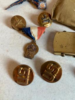 Group of US Military Pins, Red Cross Sewing Kit and More as Pictured