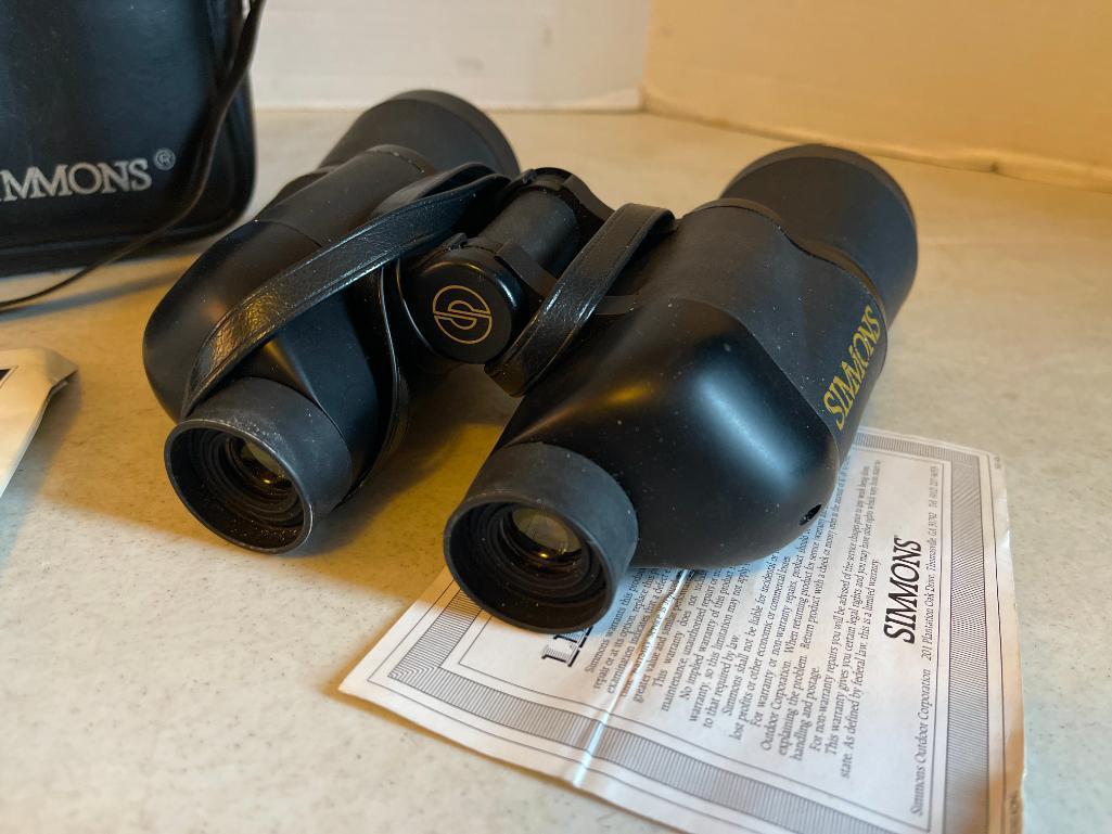 Pair of Simmons Binoculars with Case and Missing one of the Lense Covers