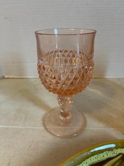 Pink Glass, Copper Pitcher and Vintage Ceramic Ash Tray