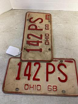 Pair of Vintage 1968 Ohio License Plates