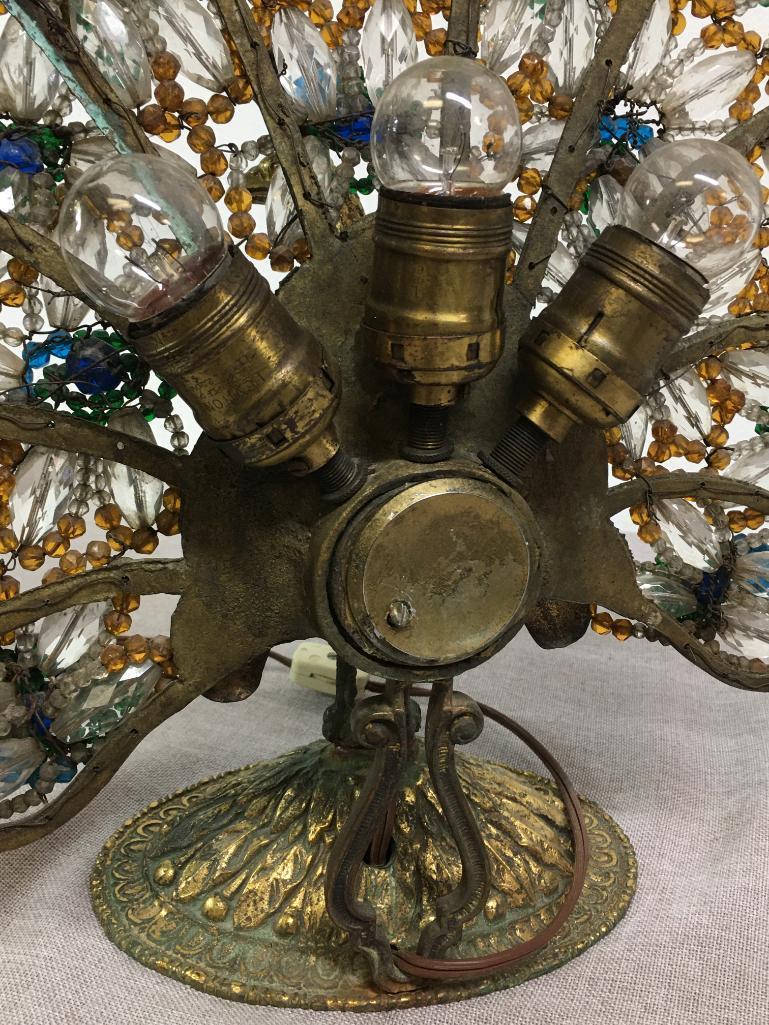 Beaded Brass Peacock Lamp