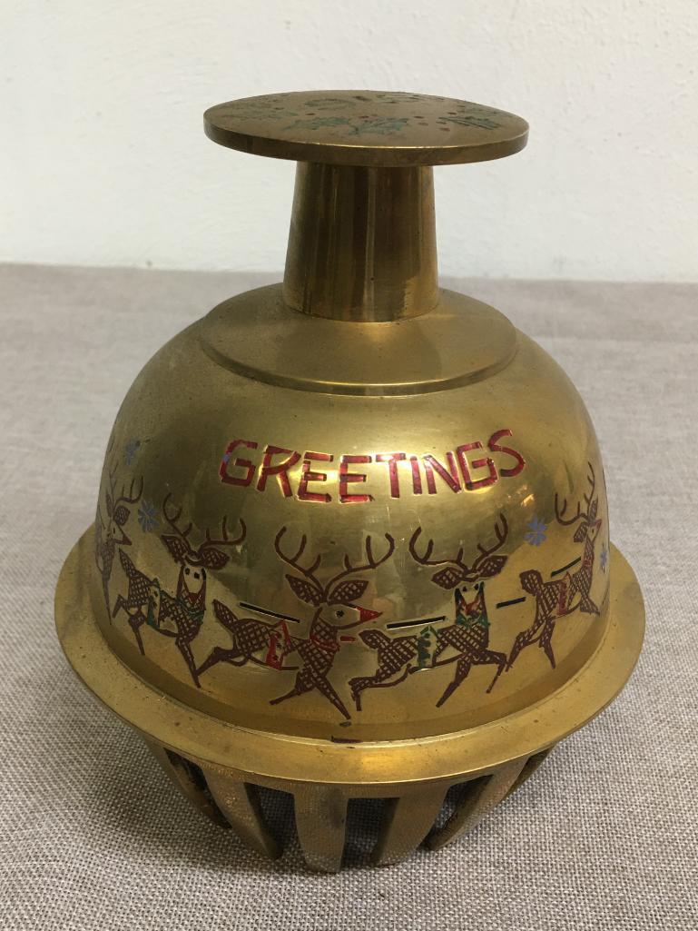 Large Vintage Limited Edition Brass Elephant Claw Christmas Bell of Sarna India 1976