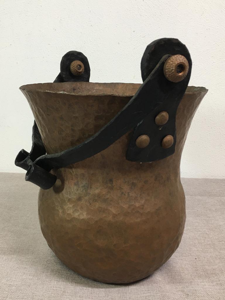 Hand Hammered Metal Pot w/Wrought Iron Handle