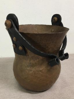 Hand Hammered Metal Pot w/Wrought Iron Handle