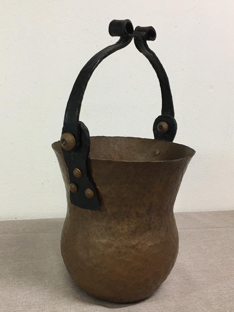 Hand Hammered Metal Pot w/Wrought Iron Handle