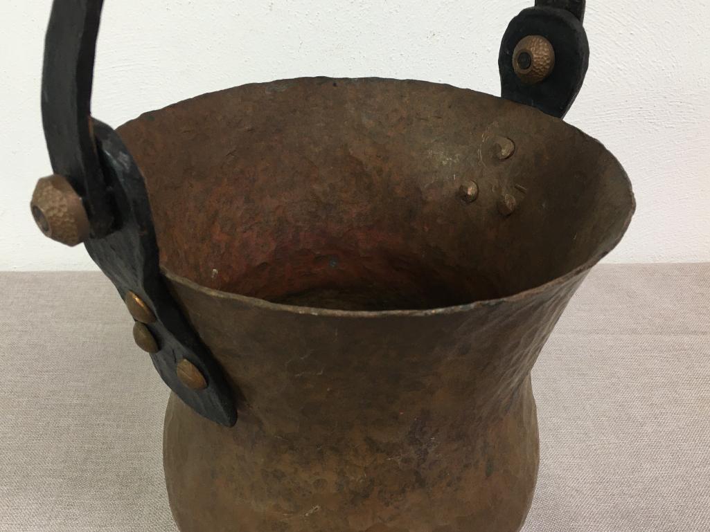 Hand Hammered Metal Pot w/Wrought Iron Handle