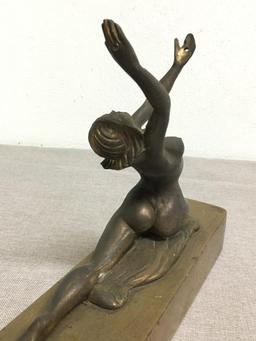 Vintage Nuvo Statue on Wood Base